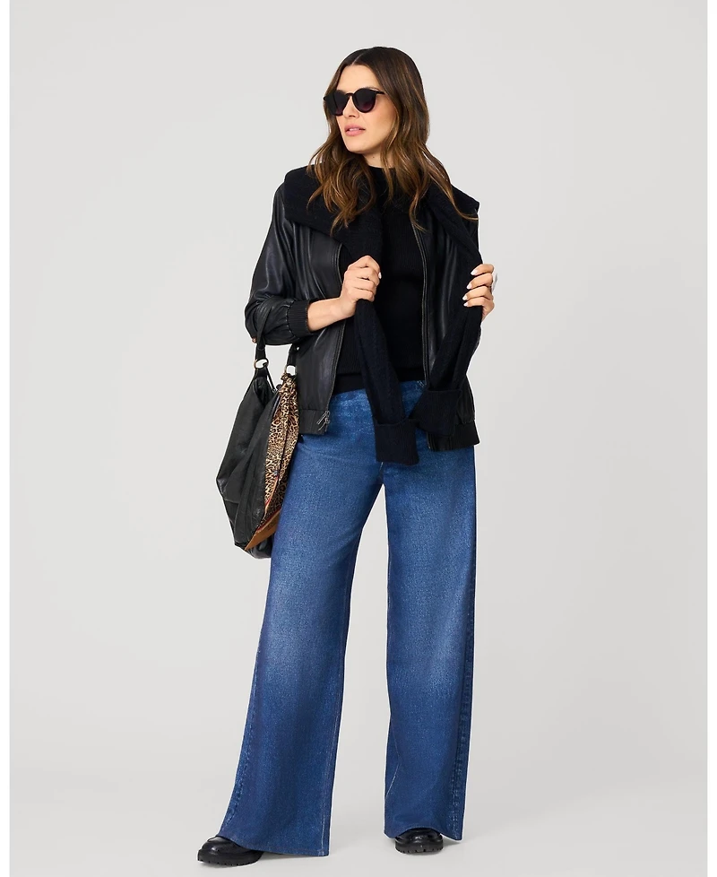 Cable & Gauge Women's Ribbed Mockneck Cap Sleeve Sweater