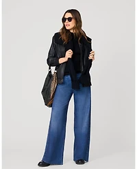 Cable & Gauge Women's Ribbed Mockneck Cap Sleeve Sweater