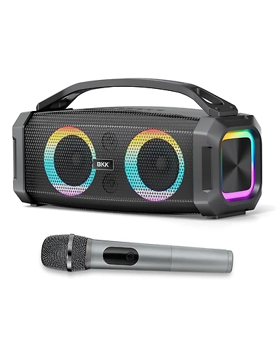 Portable Bluetooth Speaker with Subwoofer, Mic & Party Lights