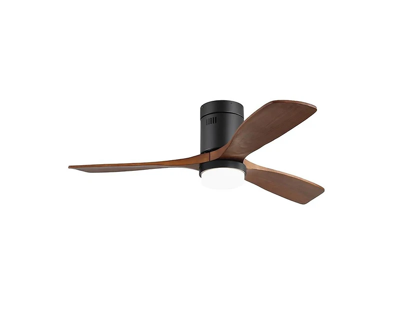 52-inch Modern Black 3 Solid Wood Blades Flush Mount Tri color Adjustable Ceiling Fan Light with Remote Control