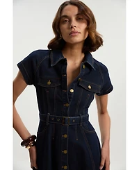Karen Millen Women's Denim Corset Midi Dress