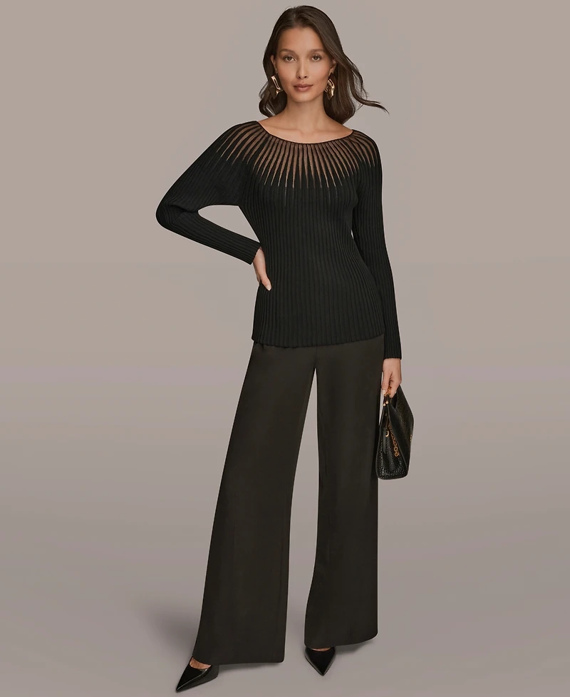 Donna Karan New York Women's Collared Knit Long Sleeve Boat Neck Sweater
