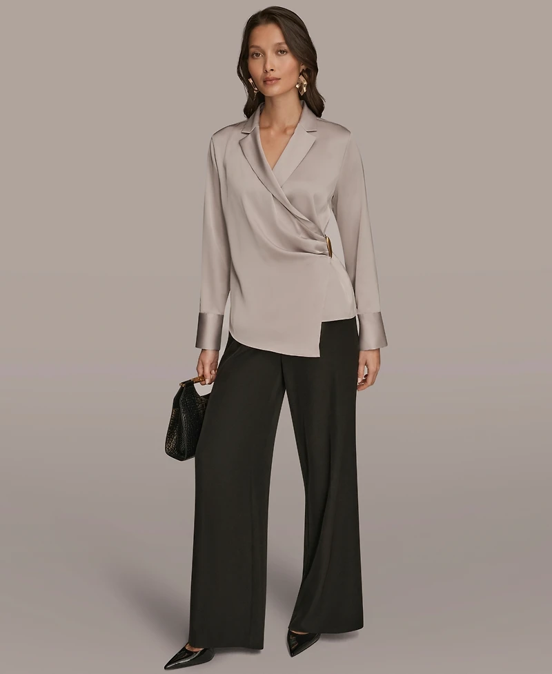 Donna Karan New York Women's Wrap Long Sleeve V-Neck Top
