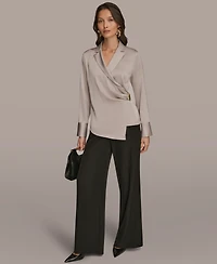 Donna Karan New York Women's Wrap Long Sleeve V-Neck Top
