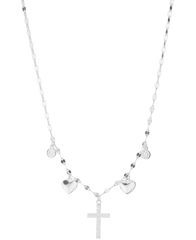 Macy's Cubic Zirconia Cross Heart Pendant Necklace (0.29 ct. t.w.) in Sterling Silver (also in 14K Gold Over Sterling Silver)