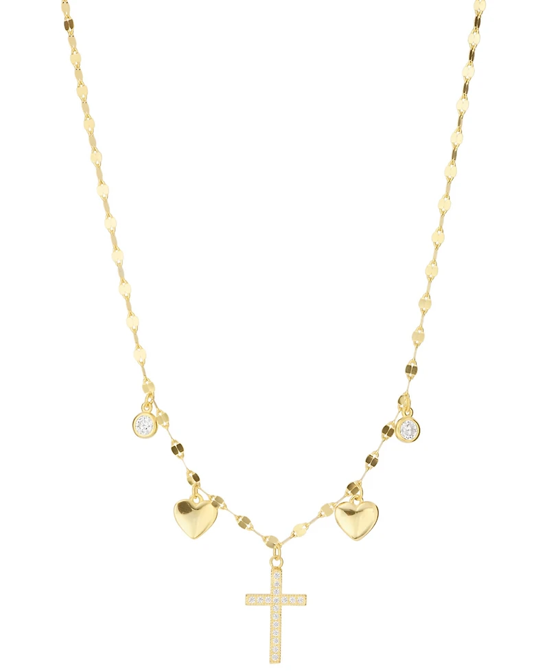 Macy's Cubic Zirconia Cross Heart Pendant Necklace (0.29 ct. t.w.) Sterling Silver (also 14K Gold Over Silver)