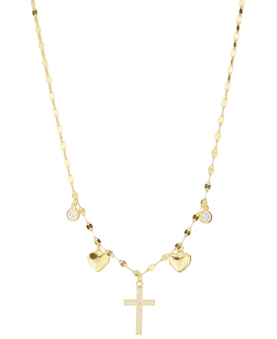 Macy's Cubic Zirconia Cross Heart Pendant Necklace (0.29 ct. t.w.) Sterling Silver (also 14K Gold Over Silver)