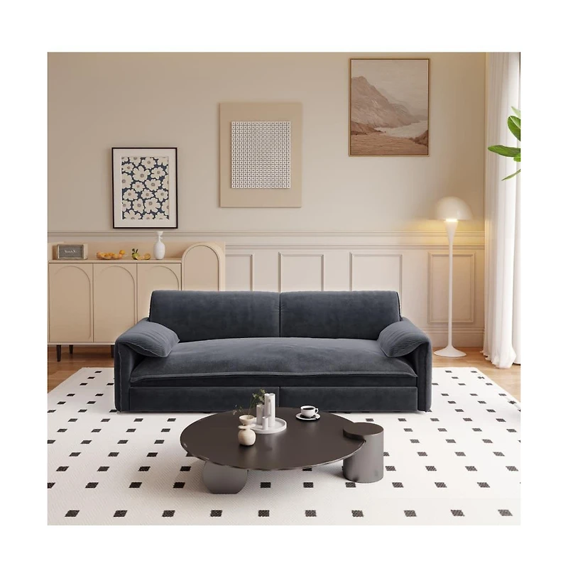 Maison Boucle 66" Queen Pull-Out Sofa Bed, Convertible 3-in-1 Velvet Sleeper Couch with Storage Pocket for Living Room or Guest Room-Maison