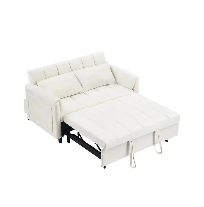 Maison Boucle 53" Pull-Out Sleeper Loveseat Sofa Bed, Convertible 3-in-1 Velvet Couch with Side Pockets & Back Support for Small Spaces-Maison