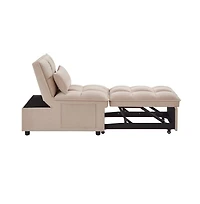 Maison Boucle 4-in-1 Single Velvet Pull-Out Sleeper Chair Bed with Adjustable Backrest, Side Pocket & Pillow for Small Spaces-Maison