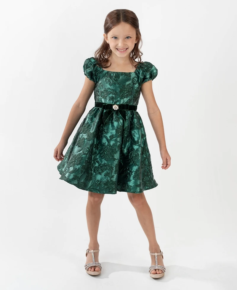Rare Editions Girls 2T-6X Two-Tone Brocade Short-Sleeve Dress