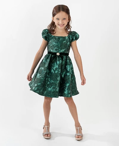 Rare Editions Girls 2T-6X Two-Tone Brocade Short-Sleeve Dress