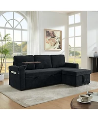 Maison Boucle Modern Chenille Pull-Out Sofa Bed with Led Lights, Usb Ports & Cup Holders, Sleeper Couch Storage for Living Room-Maison