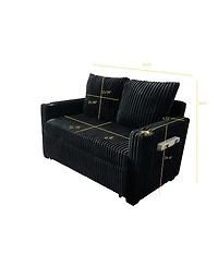 Maison Boucle Modern Corduroy Sofa Bed with Adjustable Backrest, Usb Charging, Pull-Out Sleeper, Cup Holders & Storage-Maison