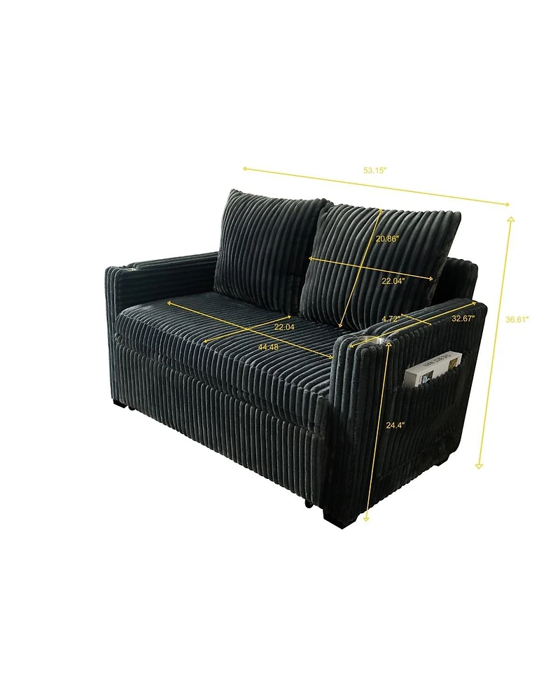 Maison Boucle 1 Pc Corduroy Sofa Bed, Adjustable Backrest, Usb Charging, Pull-Out Sleeper, Cup Holders, Storage – Furniture