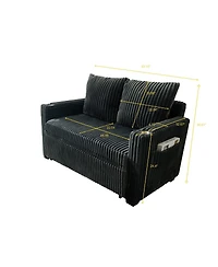 Maison Boucle 1 Pc Corduroy Sofa Bed, Adjustable Backrest, Usb Charging, Pull-Out Sleeper, Cup Holders, Storage – Furniture