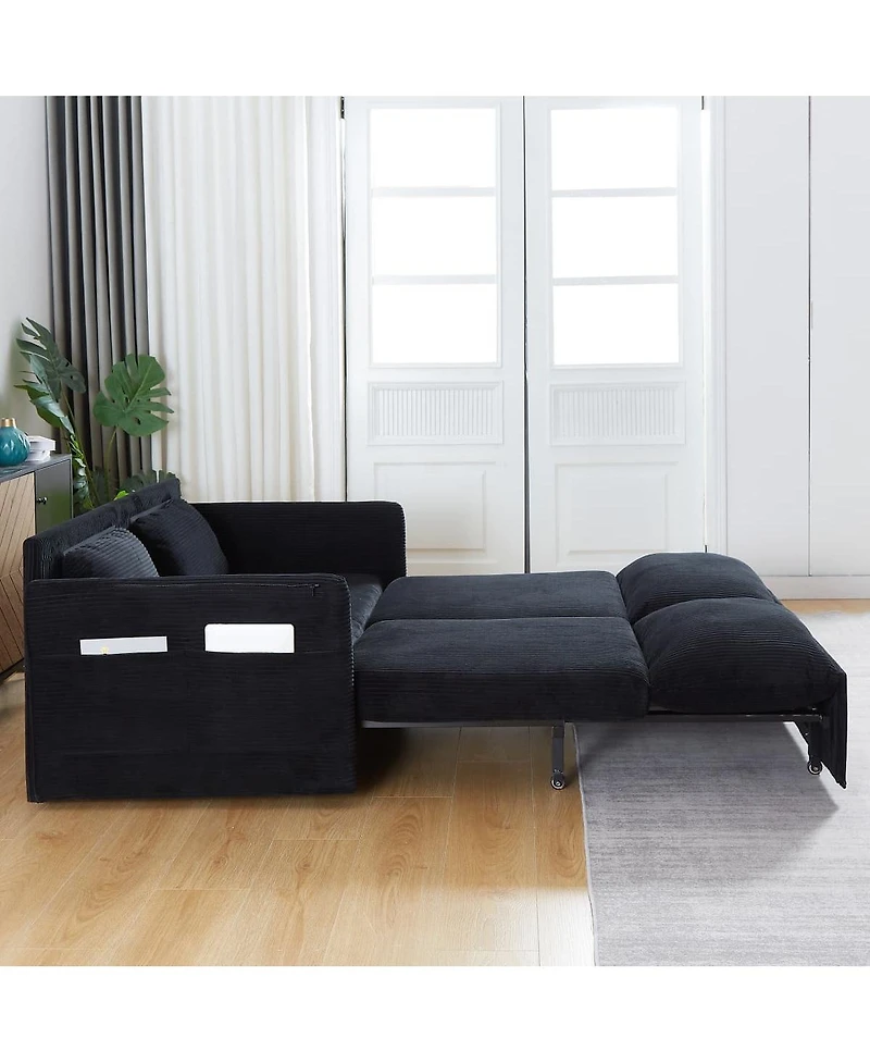 Maison Boucle 64.5 Inch 3-in-1 Corduroy Pull-Out Sleeper Sofa, Adjustable Loveseat Bed with Storage Pockets & 2 Pillows-Maison