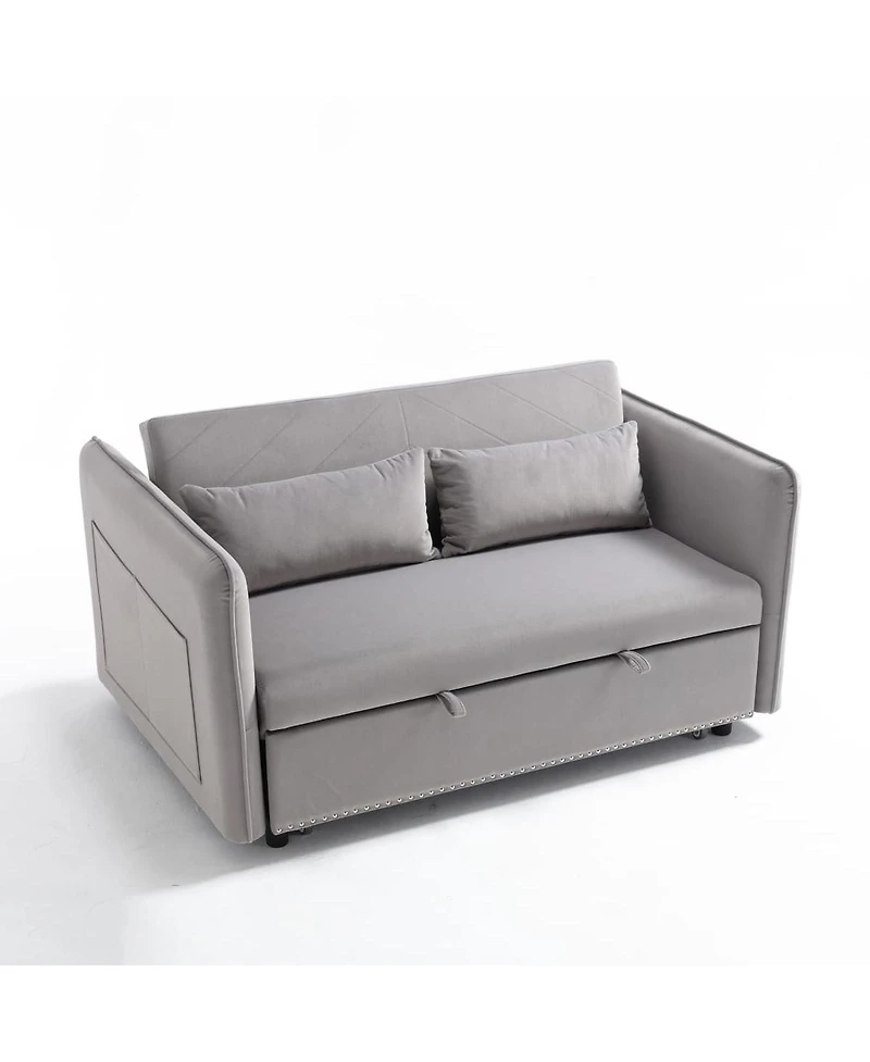 Maison Boucle 55" Velvet Sleeper Sofa Bed, Small Pull-Out Loveseat with Reclining Backrest, Side Pocket & Pillows for Spaces-Maison