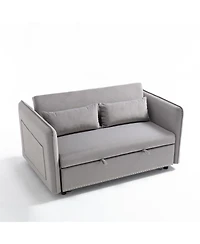 Maison Boucle 55" Velvet Sleeper Sofa Bed, Small Pull-Out Loveseat with Reclining Backrest, Side Pocket & Pillows for Spaces-Maison