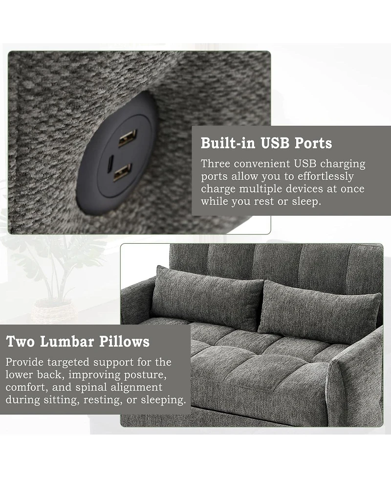 Maison Boucle Pull-Out Sleeper Sofa Bed, 52.8'' Tufted Loveseat with Adjustable Backrest, 3 Usb Ports & 2 Pillows for Apartment or Guest Room-Maison B