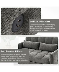 Maison Boucle Pull-Out Sleeper Sofa Bed, 52.8'' Tufted Loveseat with Adjustable Backrest, 3 Usb Ports & 2 Pillows for Apartment or Guest Room-Maison B