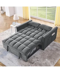 Maison Boucle Convertible Velvet Sofa Bed, 54'' Pull-Out Sleeper Loveseat with 3-Position Adjustable Backrest, Side Pockets & Pillows-Maison Boucle
