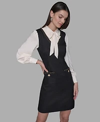 Karl Lagerfeld Paris Women's Textured Tweed Two-Tone Collar Dress