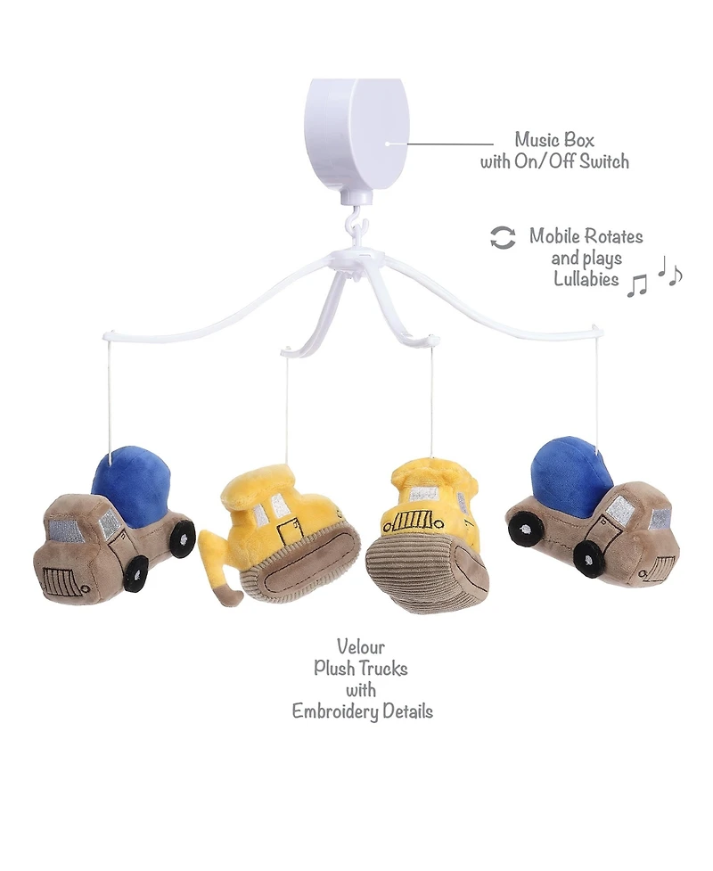 Bedtime Originals Construction Zone Musical Baby Crib Mobile Soother Toy- Trucks
