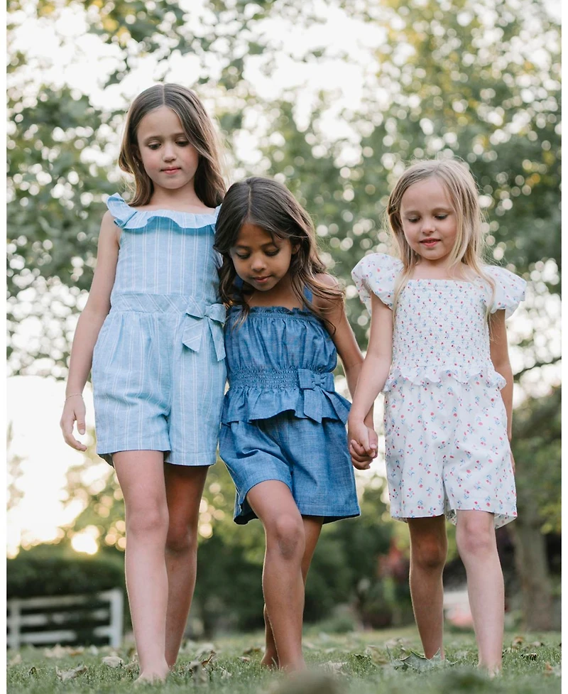 Hope & Henry Girls' Linen Ruffle Collar Pull-On Romper, Kids