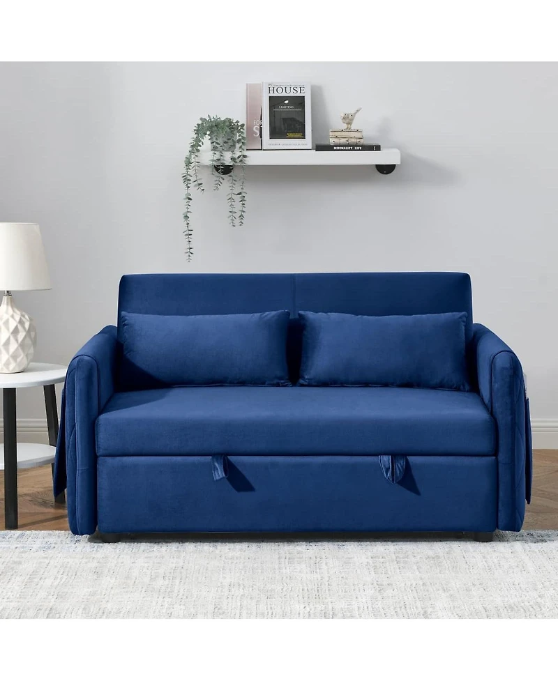 Maison Boucle 55" Velvet Sleeper Sofa with Pull-Out Bed, Reclining Backrest & Side Storage Pockets, Convertible Bed for Small Spaces-Maison Boucl
