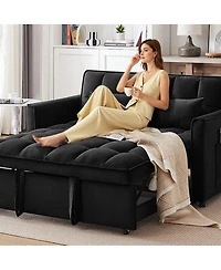 Maison Boucle 65" Pull-Out Sofa Bed with Desk & Usb, Velvet Convertible Sleeper with Adjustable Backrest & Storage for Small Apartments or Offices-Mai