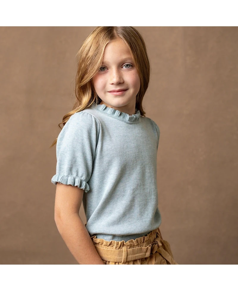 Hope & Henry Baby Girls Puff Sleeve Ruffle Edge Sweater
