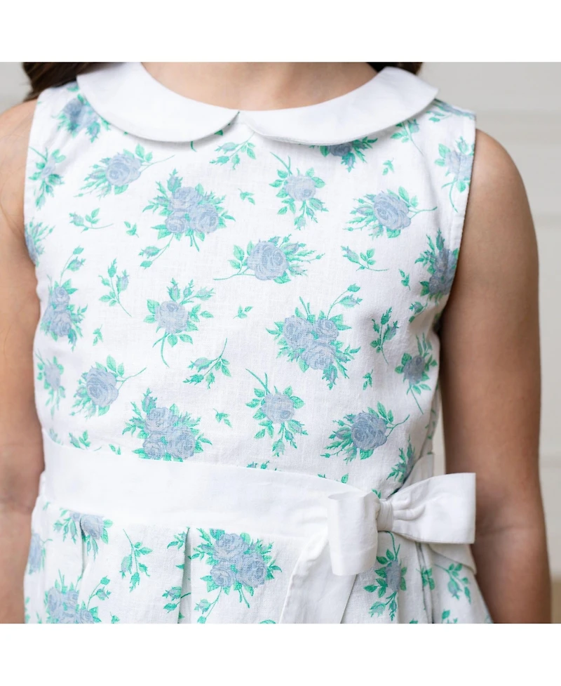 Hope & Henry Baby Girls Heirloom Linen Sleeveless Peter Pan Collar Tea Dress with Waist Sash