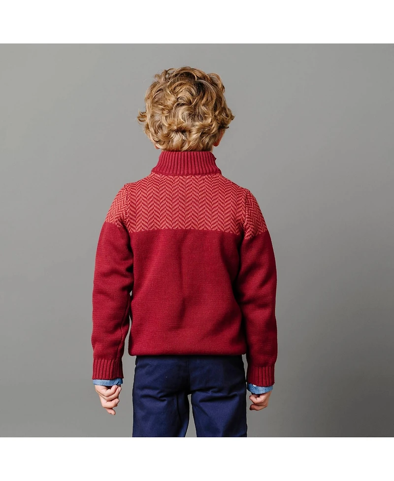 Hope & Henry Baby Boys Long Sleeve Mock Neck Button Sweater with Intarsia Yoke