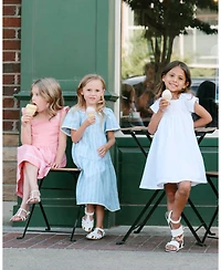 Hope & Henry Girls' Sleeveless Crochet Detail Empire Waist Seersucker Dress, Kids
