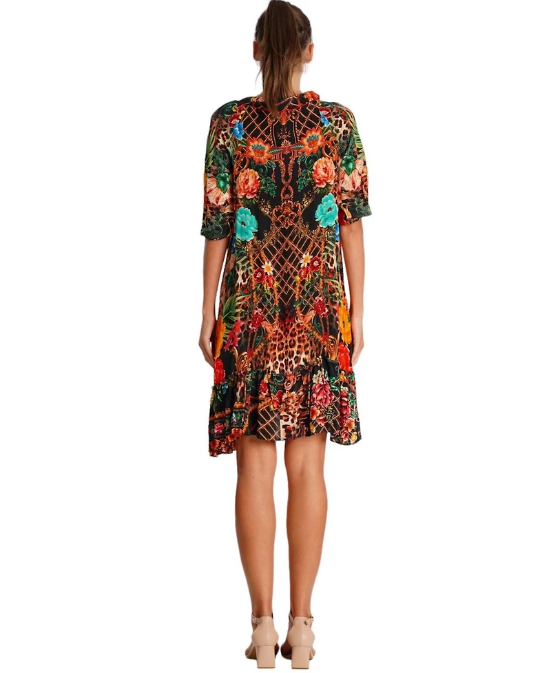 La Moda Clothing Women's Short Dress with V-Neck and Short Sleeves
