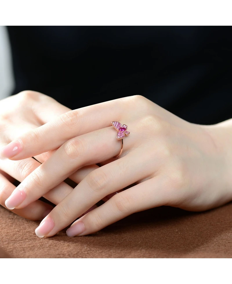 GigiGirl Sterling Silver with 18K Rose Gold Plated Red Cubic Zirconia Small Butterfly Ring