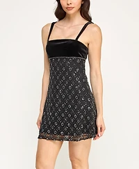 Violet Weekend Juniors' Embellished Square Neck Dress