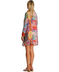 La Moda Clothing Women's Short Asymmetrical Dress with V-Neck and Long Sleeves