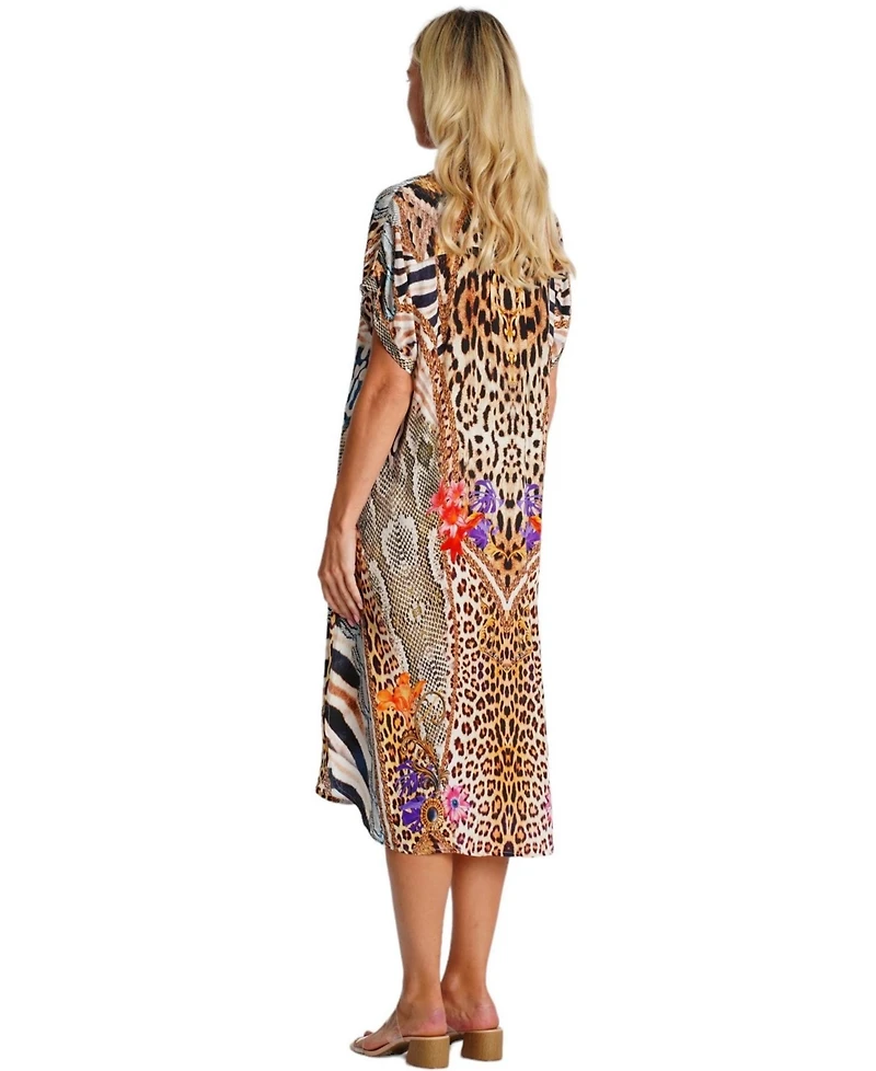 La Moda Clothing Women's Midi Summer Dress with Collared Neck, Short Sleeves