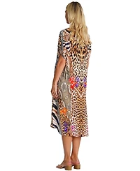 La Moda Clothing Women's Midi Summer Dress with Collared Neck, Short Sleeves