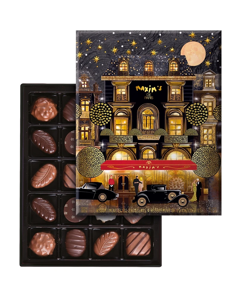 Maxim's De Paris Christmas Chocolate Assortment Tin Gift Box, 20 Piece