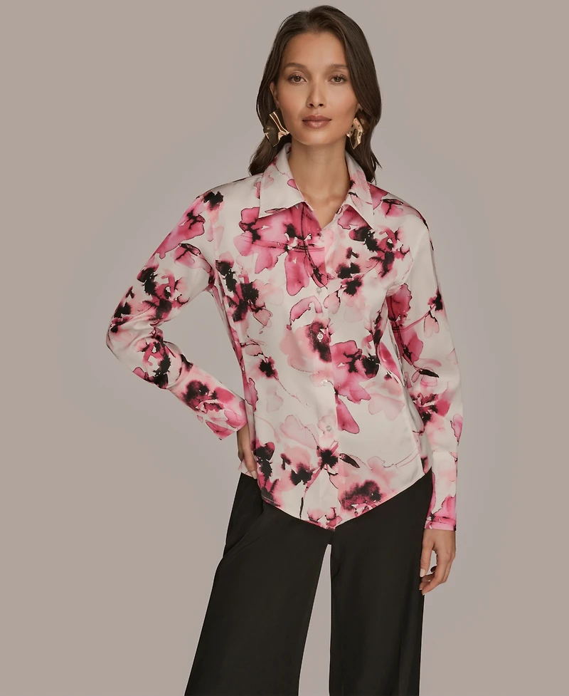 Donna Karan New York Women's Floral Print Long Sleeve Top