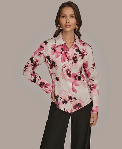 Donna Karan New York Women's Floral Print Long Sleeve Top