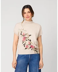 Cable & Gauge Women's Floral Mock Neck Sweater