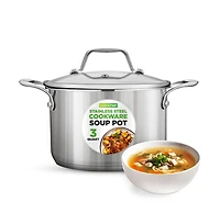 NutriChef 3 Quart Polished Stainless Steel Soup Pot with Glass Lid NCSP3