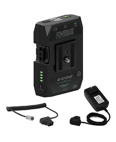 Core Swx PowerBase Edge Lite 49Wh 14.8V Small Form Cine Base Lithium-Ion Battery Pack Bundle with Coiled D-Tap to 2-Pin Cable, D-Tap Charger
