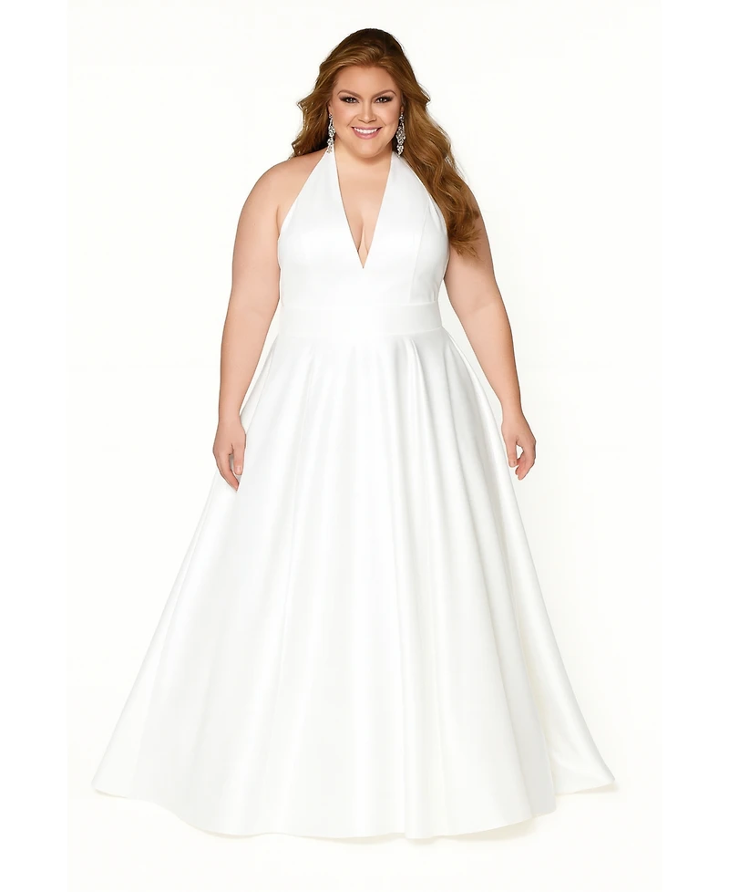 Sydney's Closet Women's Halter Satin Wedding Dress