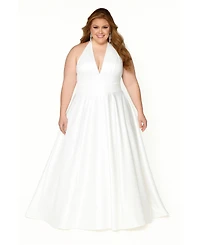 Sydney's Closet Women's Halter Satin Wedding Dress