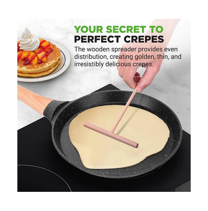 NutriChef 17.3 Non-Stick Crepe Pan with Wooden Spreader (NCMKCP0024BK)